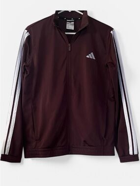adidas Men's Maroon/burgundy Track Jacket with White Stripes